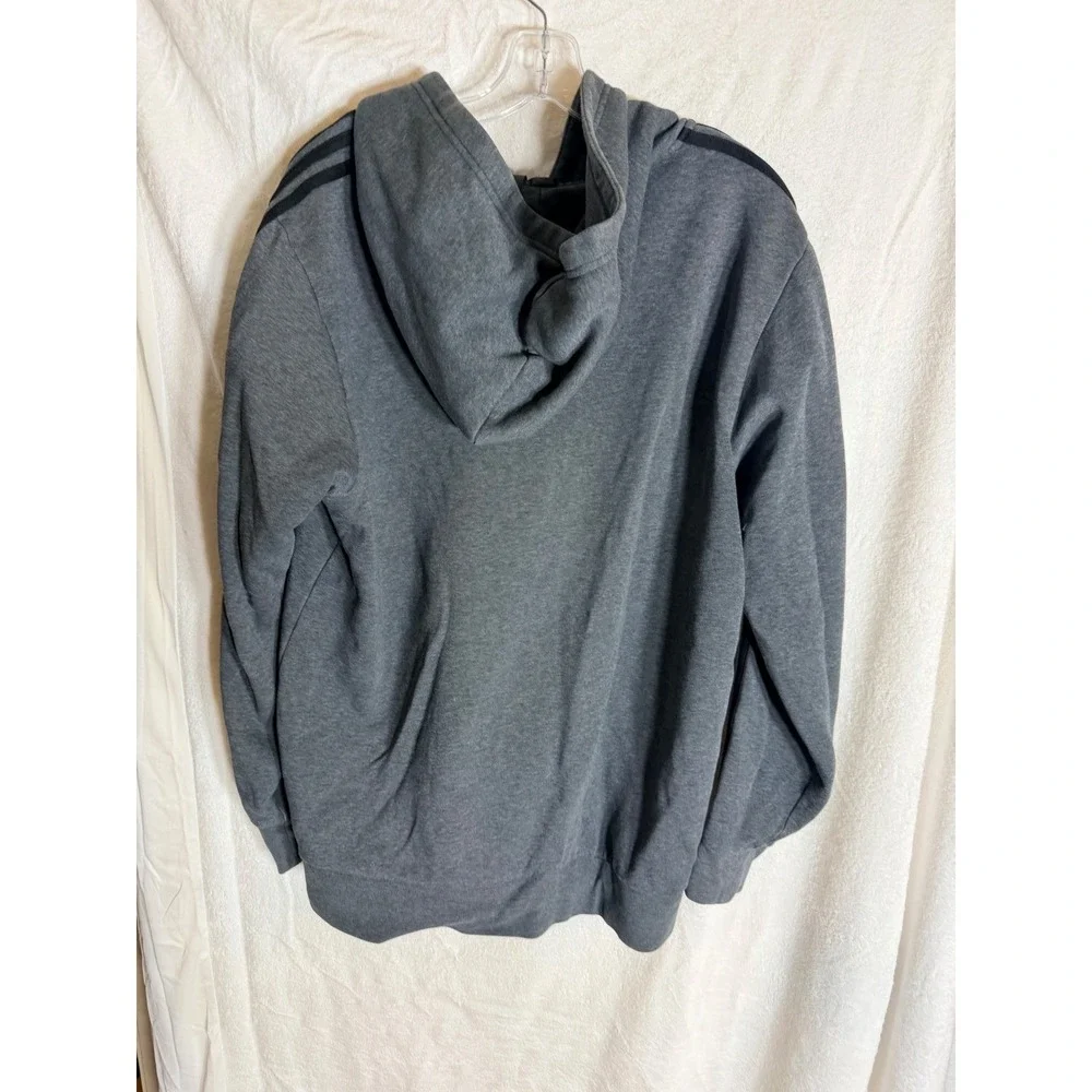 Adidas Mens Full Zip Hoodie Gray Black 3 Stripe Fleece Sweatshirt Size L